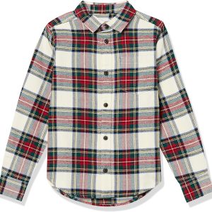 Amazon Essentials Boys Flannel Shirt Cotton Plaid Button Up-0