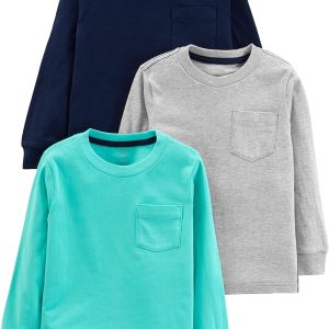 Carters Boys Long Sleeve Shirts 3 Pack Dinosaur Print-0