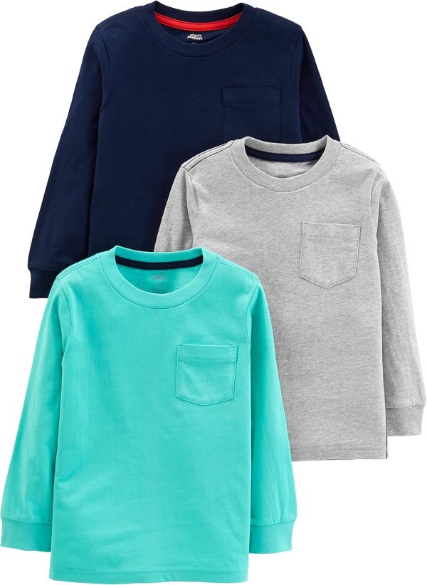 Carters Boys Long Sleeve Shirts 3 Pack Dinosaur Print-0