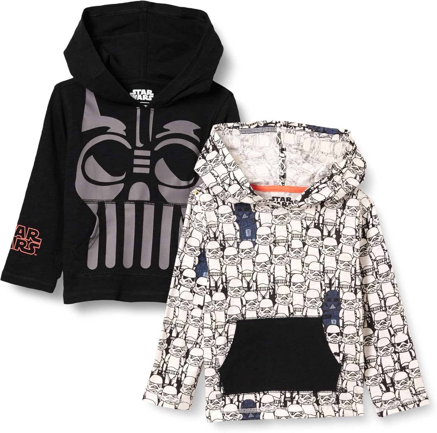 Boys wearing Amazon Essentials hooded long sleeve t-shirt in various colors