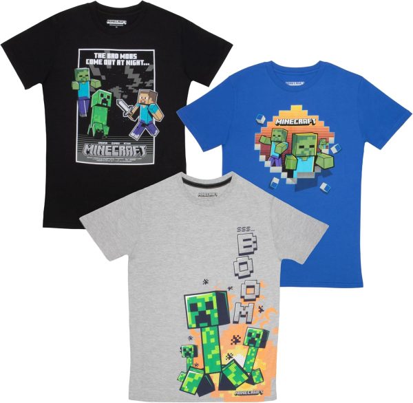 Minecraft Boys T-Shirt Cotton Polyester Blend Creeper Design-0