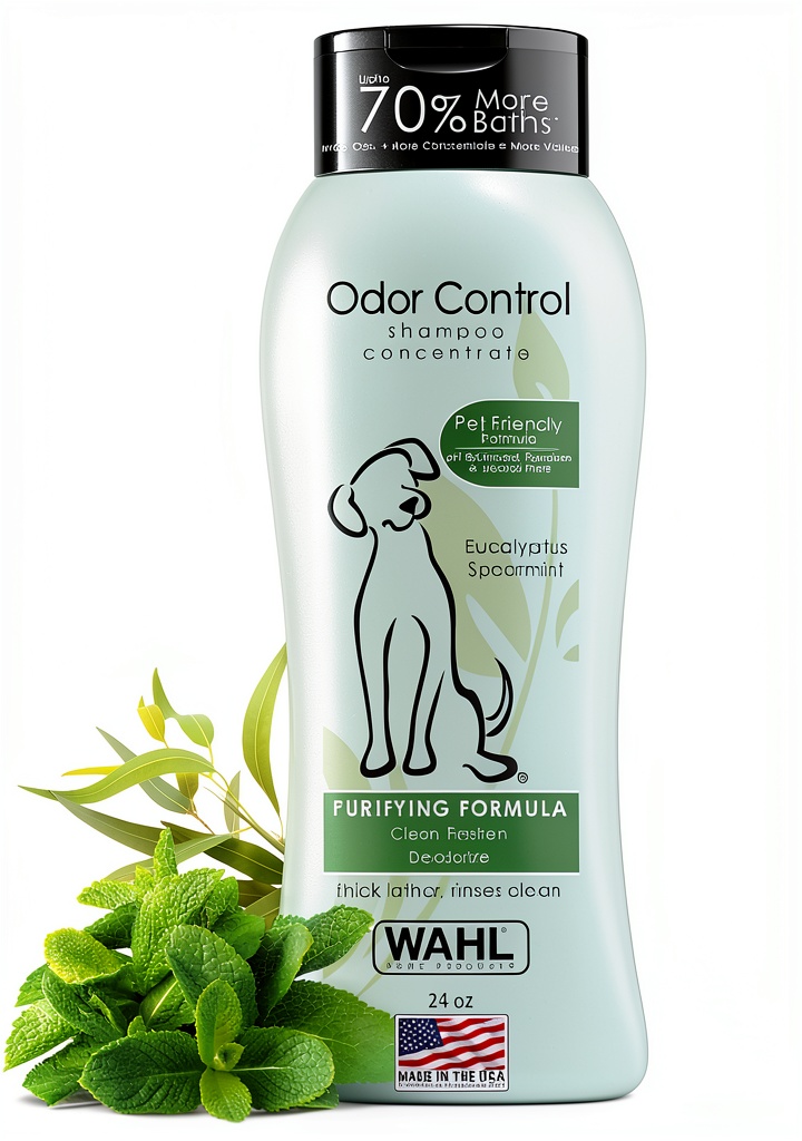 'Wahl Pet Shampoo bottle with eucalyptus and spearmint scent'