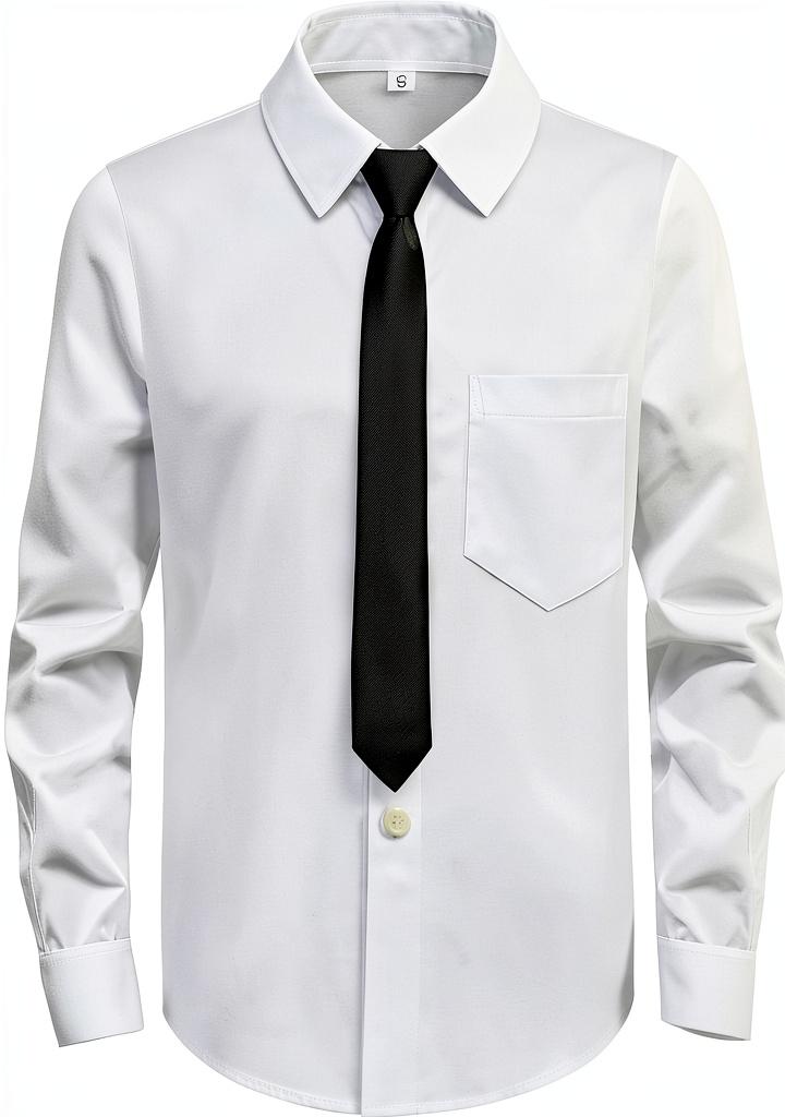 'Great Value Boys Dress Shirt Set showing white shirt and pre-tied tie on a hanger'