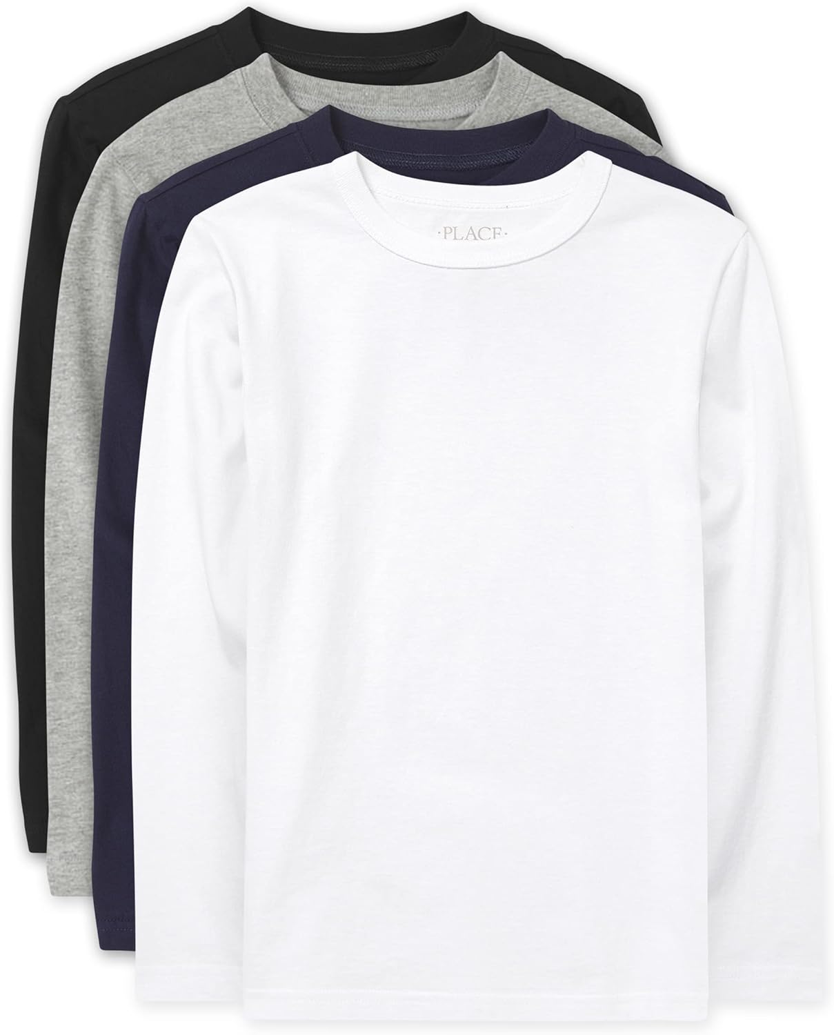 Real‑life context – child opening The Children’s Place boys long sleeve 4‑pack on a kitchen counter