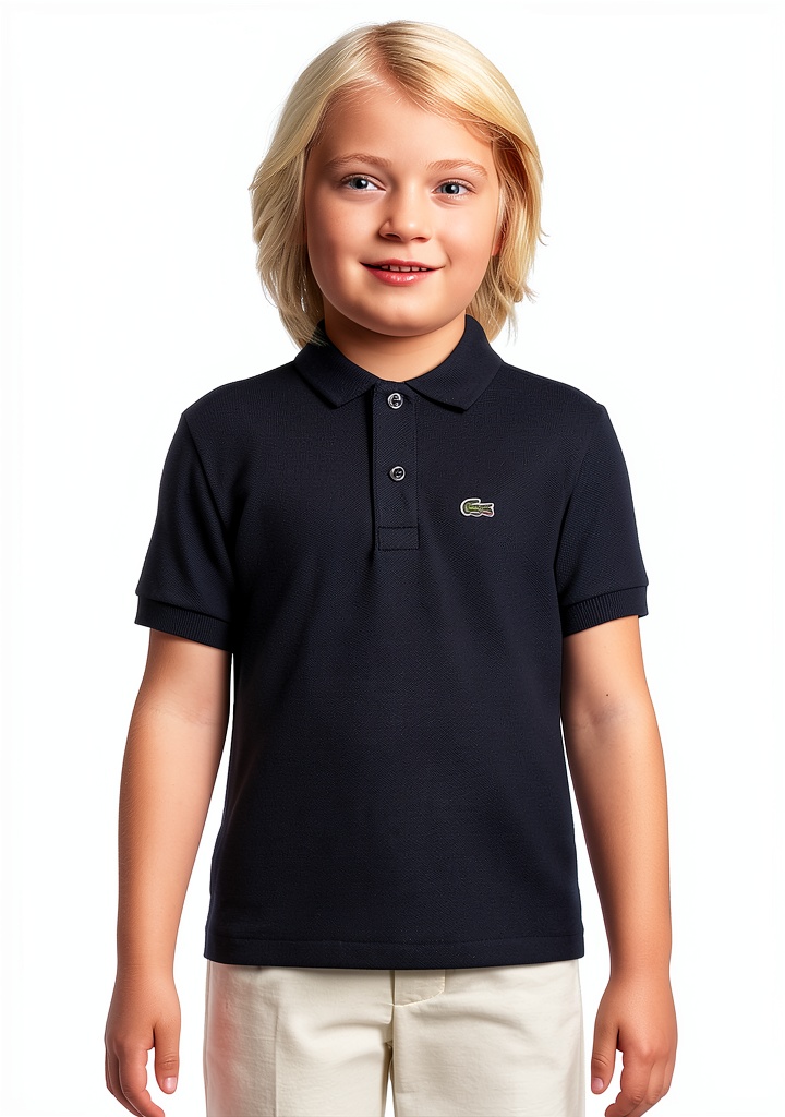 'Lacoste Boys Polo Shirt in various colors displayed on a hanger'