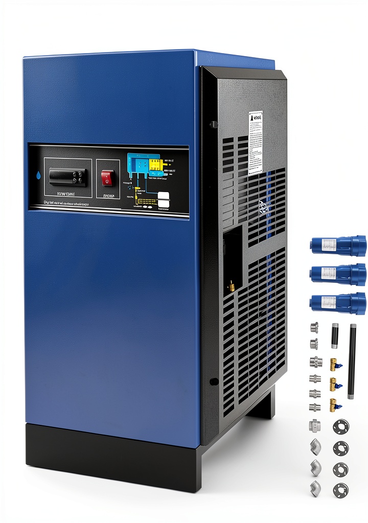 VEVOR compressed air dryer unit showing control panel and connections