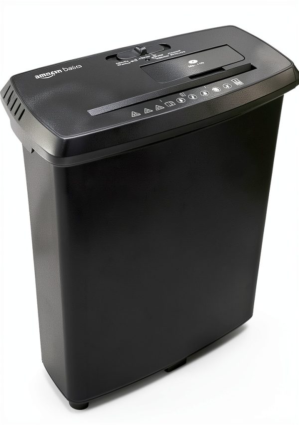 Amazon Basics Paper Shredder for Home and Office, 8-Sheet Strip Cut, CD/ Credit Card Shredder, 3.4 Gallon Wastebasket , Black-0