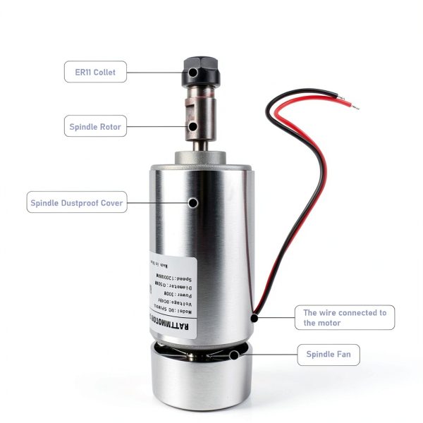 RATTMMOTOR 300W 12-48VDC CNC Cooled Spindle Motor 52mm ER16 12000RPM-6